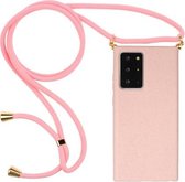 Voor Samsung Galaxy Note20 Ultra tarwestro materiaal + TPU beschermhoes met draagkoord (roze)