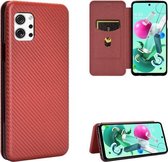 Voor LG Q92 5G Koolstofvezel Textuur Magnetische Horizontale Flip TPU + PC + PU lederen tas met kaartsleuf (bruin)