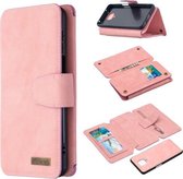 Voor Xiaomi Redmi Note 9 Pro Afneembare Frosted Magnetische Horizontale Flip Leren Case met Kaartsleuven & Houder & Rits Portemonnee & Fotolijst (Roze)