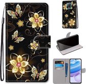Voor Xiaomi Redmi 10X 5G / 10X Pro 5G Gekleurde tekening Cross Texture Horizontale Flip PU lederen tas met houder & kaartsleuven & portemonnee & lanyard (Gold Diamond Butterfly)