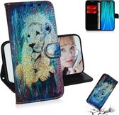 Voor Xiaomi Redmi Note 8 Pro Gekleurd tekeningpatroon Kleurrijke magnetische gesp Horizontale flip PU lederen tas met houder & kaartsleuven & portemonnee & lanyard (witte leeuw)