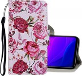 Voor Geschikt voor Xiaomi Mi 10 Lite 5G Gekleurd tekeningpatroon Horizontale flip lederen tas met houder & kaartsleuven & portemonnee (pioen)