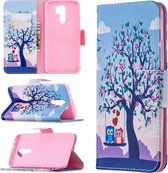 Voor Xiaomi Redmi 9 Gekleurde tekening patroon Horizontale flip lederen tas met houder & kaartsleuven & portemonnee (twee uilen)