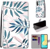 Voor LG Stylo 7 5G Gekleurde Tekening Cross Textuur Horizontale Flip PU Lederen Case met Houder & Kaartsleuven & Portemonnee & Lanyard (Roze Groen Blad)