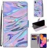 Voor Samsung Galaxy A10 Gekleurde tekening Cross Texture Horizontale Flip PU lederen tas met houder & kaartsleuven & portemonnee & lanyard (fluorescerend waterpatroon)