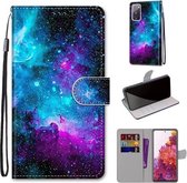 Voor Samsung Galaxy S20 FE 5G Gekleurde tekening Cross Texture Horizontale Flip PU lederen tas met houder & kaartsleuven & portemonnee & lanyard (paarsgroene sterrenhemel)
