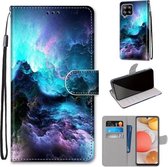 Voor Samsung Galaxy A42 5G Gekleurde Tekening Cross Textuur Horizontale Flip PU Lederen Case met Houder & Kaartsleuven & Portemonnee & Lanyard (Kleurrijke Wolken)