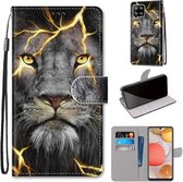 Voor Samsung Galaxy A42 5G Gekleurde Tekening Cross Textuur Horizontale Flip PU Lederen Case met Houder & Kaartsleuven & Portemonnee & Lanyard (Fission Lion)