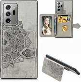 Voor Samsung Galaxy Note 20 Mandala Reliëf Magnetische Doek PU + TPU + PC Case met Houder & Kaartsleuven & Portemonnee & Fotolijst & Riem (Grijs)