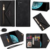 Voor Samsung Galaxy Note10 Skin Feel Rits Horizontale Flip Leren Case met Houder & Kaartsleuven & Fotolijst & Lanyard & Lang Touw (Zwart)