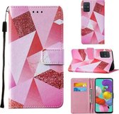 Voor Samsung Galaxy A51 Cross Textuur Schilderen Patroon Horizontale Flip Leren Case met Houder & Kaartsleuven & Portemonnee & Lanyard (Roze Ruit)