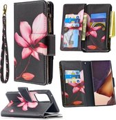 Voor Samsung Galaxy Note20 Ultra 5G Gekleurde Tekening Patroon Rits Horizontale Flip Lederen Case met Houder & Kaartsleuven & Portemonnee (Lotus)