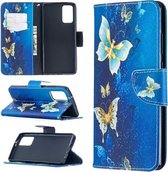 Voor Samsung Galaxy Note20 Gekleurde Tekening Patroon Horizontale Flip Leren Case met Houder & Kaartsleuven & Portemonnee (Goud Vlinder)