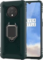 Voor OnePlus 7T koolstofvezel beschermhoes met 360 graden roterende ringhouder (groen)
