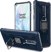 Voor OnePlus 8 koolstofvezel beschermhoes met 360 graden roterende ringhouder (blauw)