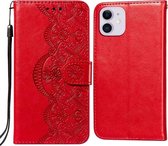 Flower Vine Embossing Pattern Horizontale Flip Leather Case met Card Slot & Holder & Wallet & Lanyard For iPhone 12 mini (Red)