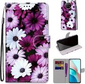 Voor Xiaomi Redmi Note 9 5G / Note 9T Gekleurde tekening Cross Texture Horizontale Flip PU lederen tas met houder & kaartsleuven & portemonnee & lanyard (Chrysanthemum Pink White Purple)