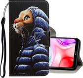 Voor Geschikt voor Xiaomi Redmi 8 3D Gekleurde Tekening Horizontale Flip PU Lederen Case met Houder & Kaartsleuven & Portemonnee (Donsjack Kat)