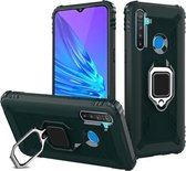 Voor OPPO Realme 5 koolstofvezel beschermhoes met 360 graden roterende ringhouder (groen)