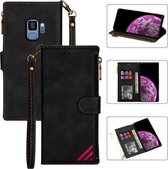 Voor Samsung Galaxy S9 Rits Multi-kaartsleuven Horizontale Flip PU lederen tas met houder & kaartsleuven & portemonnee & lanyard & fotolijst (zwart)