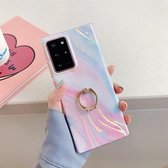 Voor Samsung Galaxy Note20 Ultra Laser Marble Pattern TPU beschermhoes met ringhouder (Pink Floating Cloud)