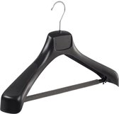 De Kledinghanger Gigant - 40 x Mantel / kostuumhanger kunststof zwart met schouderverbreding en anti-slip broeklat (2 mm schuim), 43 cm