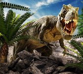 Dinosaurus T-Rex tropical attack - Fotobehang (in banen) - 350 x 260 cm