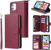 Voor iPhone 11 Pro Max Rits Portemonnee Tas Horizontale Flip PU Lederen Case met Houder & 9 Kaartsleuven & Portemonnee & Lanyard & Fotolijst (Wijnrood)