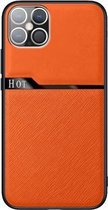 Voor iPhone 12 mini huidvriendelijk mat leer + TPU all-inclusive telefoonhoes met metalen ijzeren plaat (oranje)