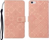 Etnische stijl reliëf patroon horizontale flip lederen tas met houder & kaartsleuven & portemonnee & lanyard voor iPhone SE 2020/8/7 (roze)
