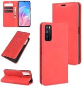 Voor Huawei Enjoy Z 5G Retro-skin Business magnetische zuignap lederen tas met houder & kaartsleuven & portemonnee (rood)