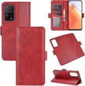 Voor Xiaomi Mi 10T / 10T Pro Dual-side magnetische gesp Horizontale flip lederen tas met houder & kaartsleuven & portemonnee (rood)