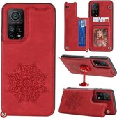 Voor Xiaomi Mi 10T Pro 5G Mandala reliëf PU + TPU-hoesje met houder & kaartsleuven & fotolijst & riem (rood)