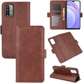 Voor Xiaomi Redmi Note 9 4G Dual-side magnetische gesp horizontale flip lederen tas met houder & kaartsleuven & portemonnee (bruin)
