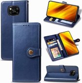 Voor Xiaomi Poco X3 NFC Retro effen kleur lederen gesp telefoonhoes met lanyard & fotolijst & kaartsleuf & portemonnee & standaardfunctie (blauw)