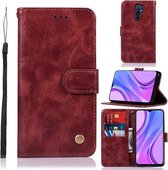Voor Xiaomi Redmi 9 Koperen Gesp Retro Crazy Horse Textuur Horizontale Flip Leren Case met Houder & Kaartsleuven & Portemonnee (Wijnrood)