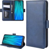 Voor Geschikt voor Xiaomi Redmi Note 8 Pro Dubbele Gesp Crazy Horse Zakelijke Mobiele Telefoon Holster met Kaart Portemonnee Beugel Functie (Blauw)