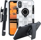 Voor iPhone XS Max 3 in 1 Cube PC + TPU beschermhoes met 360 graden draaien zwarte ringhouder (zilver)
