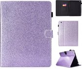 Voor iPad 2/3/4 Vernis Glitter Poeder Horizontale Flip Leren Case met Houder & Kaartsleuf (Paars)