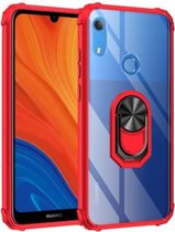 Voor Huawei Y6s (2019) schokbestendig transparant TPU + acryl beschermhoes met ringhouder (rood)