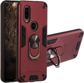 Voor Motorola Moto P40 2 in 1 Armor Series PC + TPU beschermhoes met ringhouder (wijnrood)