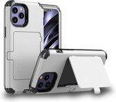 Voor iPhone 12 Pro Max Stofdicht, drukbestendig, schokbestendig pc + TPU-hoesje met kaartsleuf en spiegel (wit)