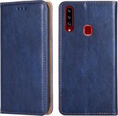 Voor Samsung Galaxy A20s PU + TPU Gloss Oil Effen Kleur Magnetische Horizontale Flip Leren Case met Houder & Kaartsleuf & Portemonnee (Blauw)
