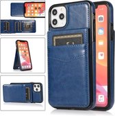 Effen kleur pc + TPU beschermhoes met houder en kaartsleuven voor iPhone 11 Pro Max (blauw)