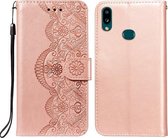 Voor Samsung Galaxy A10s Flower Vine Embossing Pattern Horizontale Flip Leather Case met Card Slot & Holder & Wallet & Lanyard (Rose Gold)