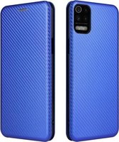 Voor LG K53 koolstofvezel textuur magnetische horizontale flip TPU + pc + PU lederen tas met kaartsleuf (blauw)