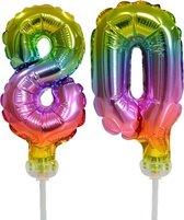Regenboog taart decoratie ballonnen cijfers 80.