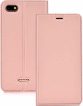 Ultradunne geperste magnetische TPU + PU lederen hoes voor Xiaomi Redmi 6A, met kaartsleuf en houder (roségoud)