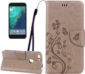 Voor Google Pixel XL Vlinders Love Flowers Embossing Horizontale Flip Leren Case met Houder & Kaartsleuven & Portemonnee & Lanyard (Light Lrown)