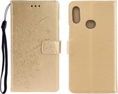Voor Galaxy A10S Plum Blossom-patroon Links en rechts Flip Leren Case met Beugel & Kaartsleuf & Portemonnee & Lanyard (Golden)